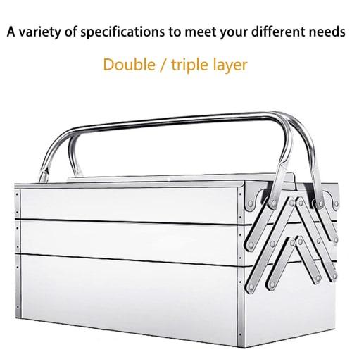 Stainless Steel Cantilever Folding Metal Tool Box, 3-Tier 5-Tray, Portable Toolbox Organizer Storage Toolbox for Screwdrivers, Wrenches, Drills (350)