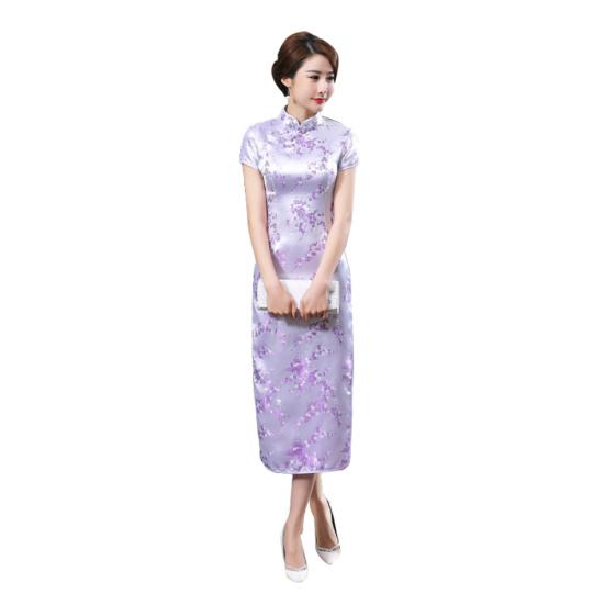 Traditional Chinese Women Long Cheongsam Bridesmaid Short Sleeve Evening Dress