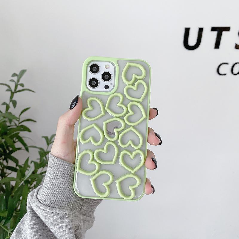 Iphone16Promax Case For Apple 15Pro Solid Color 17 Hollow Love Heart 14 Drops Of Glue Women
