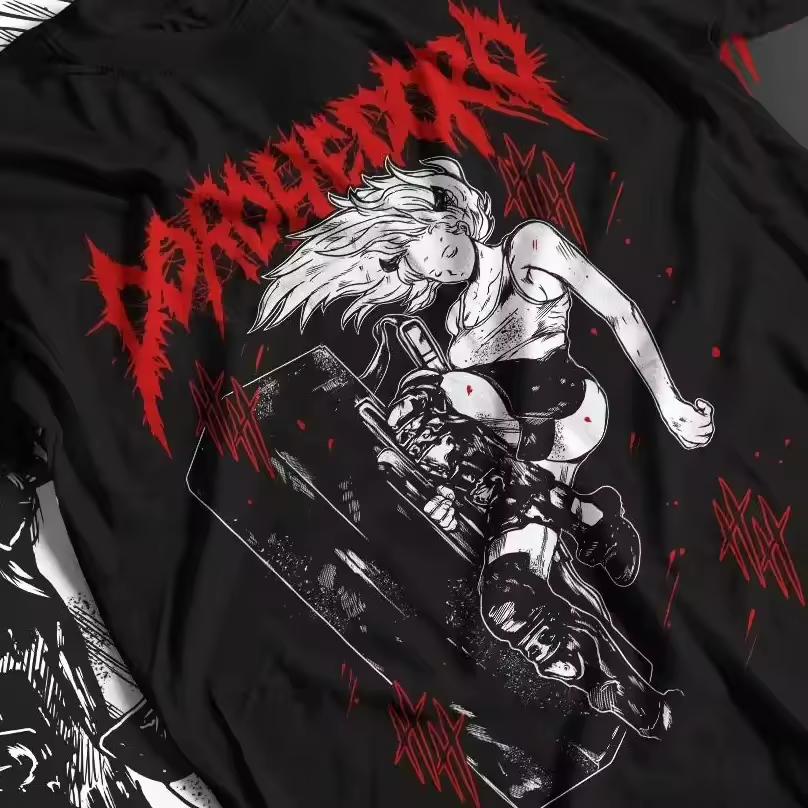 2026 Summer Dorohedoro Single Sided T-shirt Nikaido White Hair Girl Anime Manga Print Oversized Cotton Tee for Dark Anime Fans