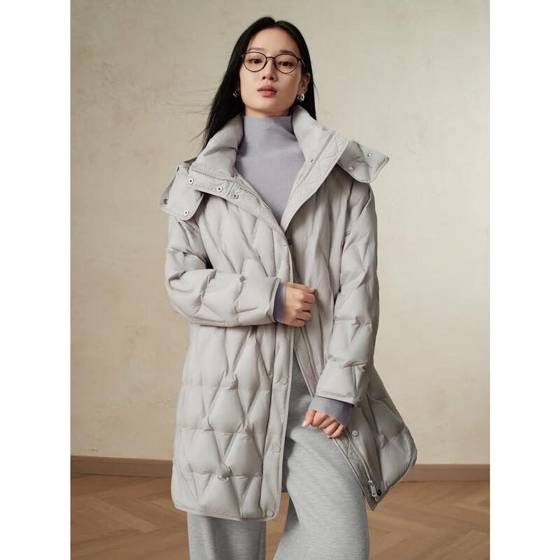 Jiu Zi Anna Coquette Women's Hooded Mid-Length White Goose Down Jacket