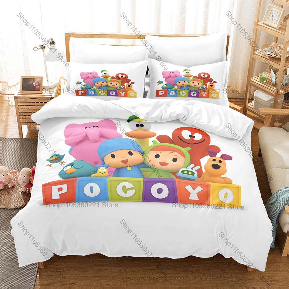 Kühl Weich Polyester Mikrofaser Let's Go Pocoyo Lern Cartoon Thema 3-teilige Bettwäsche 1 Bettbezug + 2 Kissenbezüge Ganzjahres