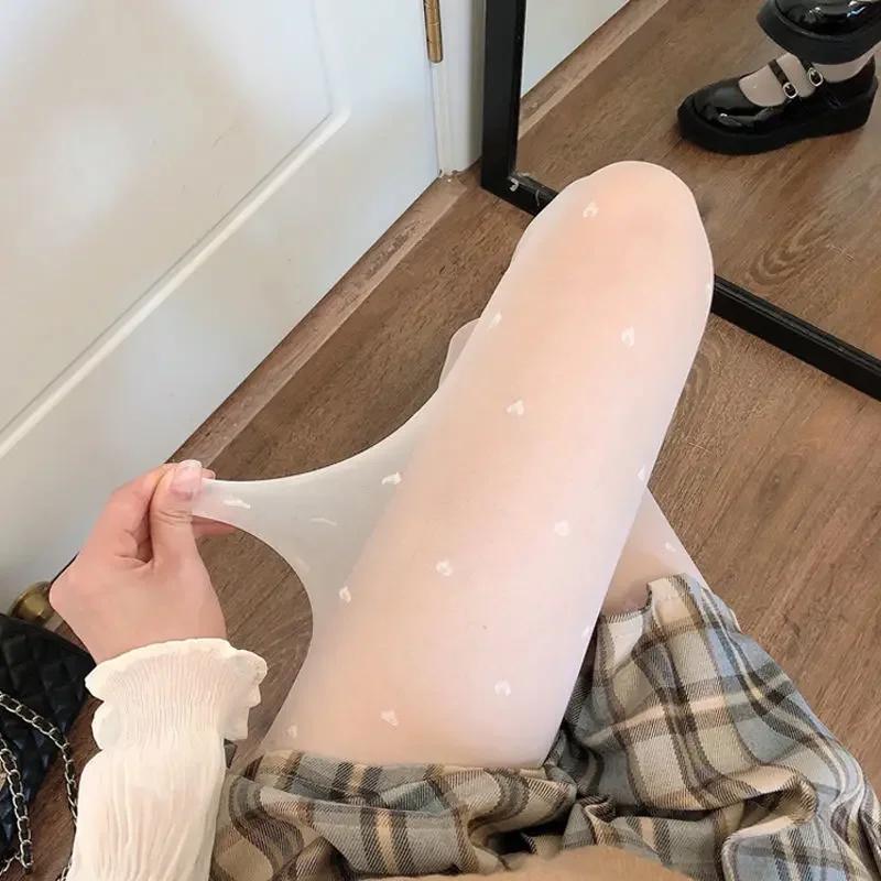 Women Tights Sexy Classic Small Polka Dot Silk Stockings Thin Vintage Faux Tattoo Thigh Sheer Pantyhose Female Elastic Hosiery