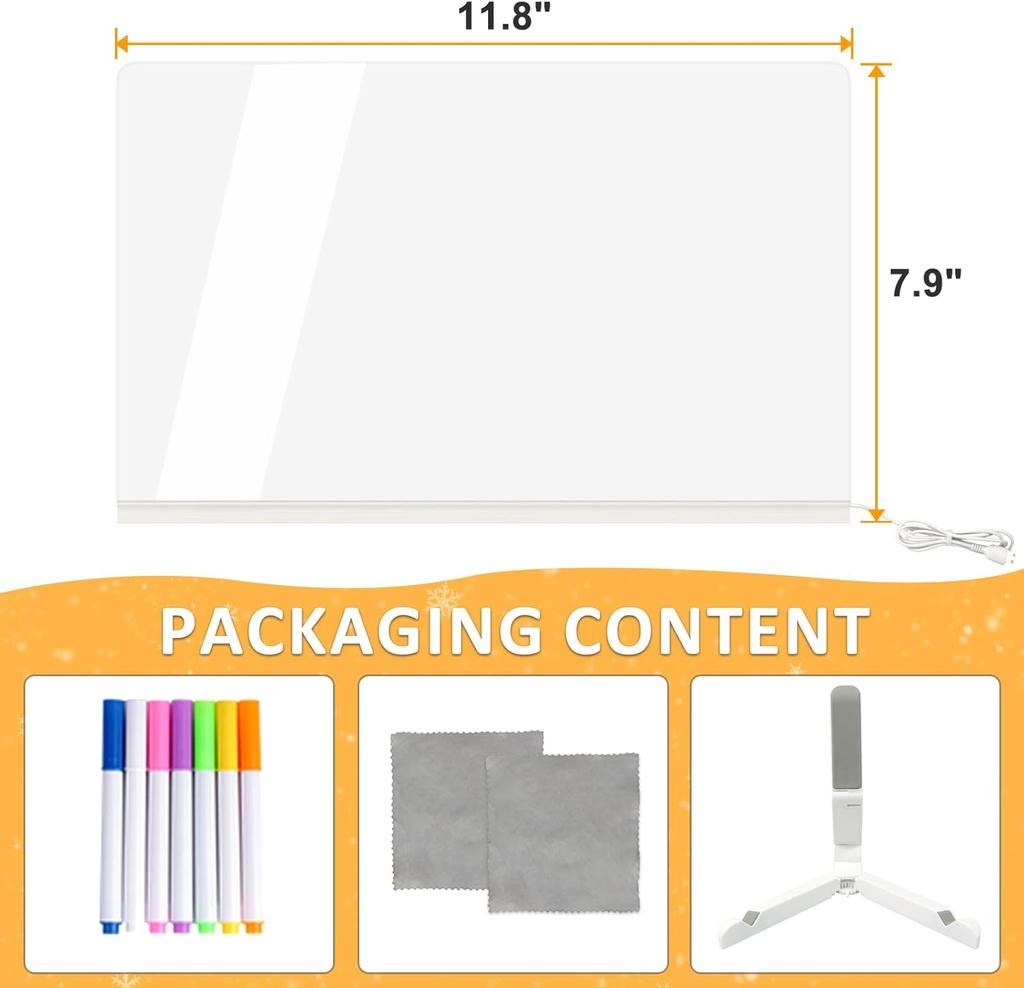 LED Light Up Drawing Board, Erasable Acrylic Panel with 7Color Pen and Night Light,Powered by USB, Ideal for Home And Office Use