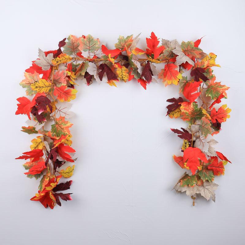 Artificial Maple Leaf Garland Fake Fallen Leaves Autumn Decor Rattan for Thanksgiving Halloween Festivals Wedding Xmas Decor
