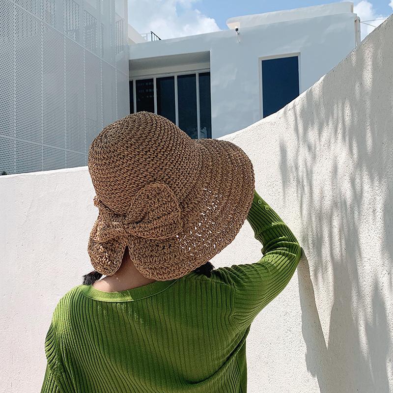 Summer Woven Breathable Sun Hat, Women's Foldable Beach Bucket Hat with Hollow-Out Design, Paper Crafted Non-Elastic Fisherman Cap for Vacation