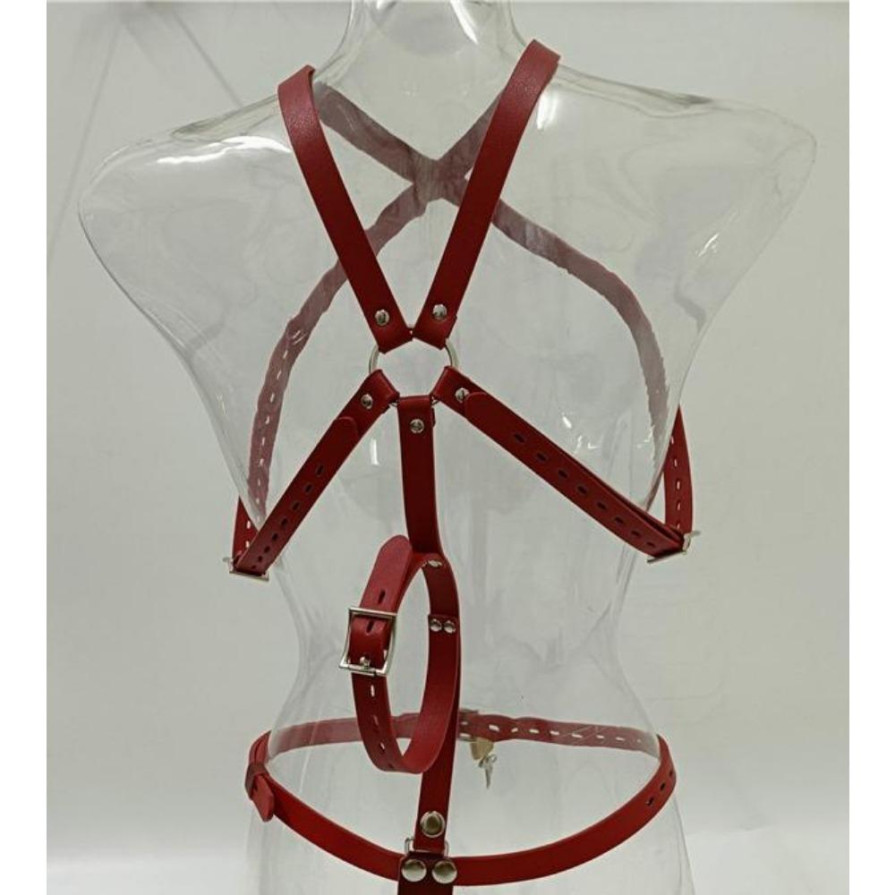 Female Bondage Harness Body Adjustable Leather Belt with Plug Hook Restraints Metal Butt Plug Sex Toy Body Harness