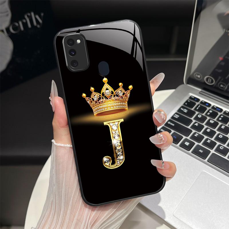 Für Samsung M21 M31 M21S M31S Hülle Modische Buchstaben Hartes Gehärtetes Glas Rückseitenabdeckungen Für Samsung Galaxy M30s M 31 M 21 Handyhülle