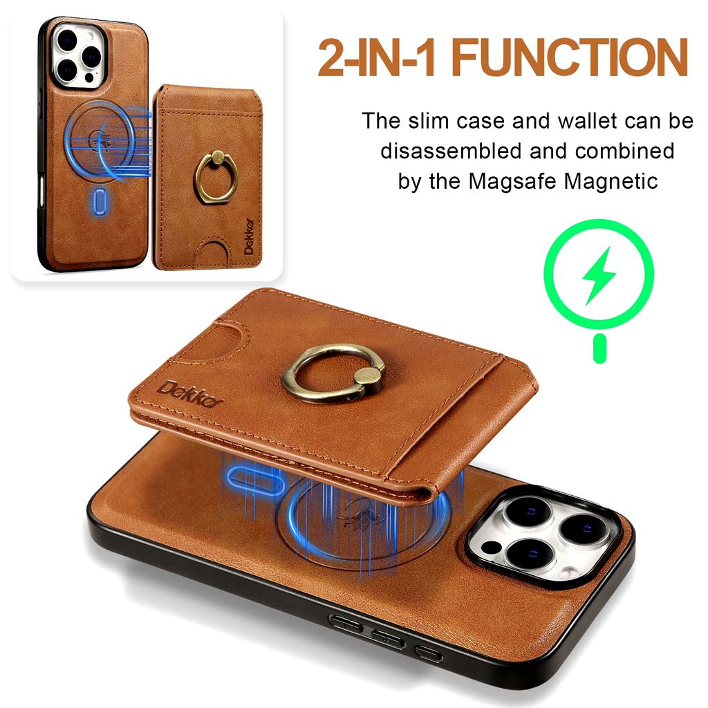 2 in 1 leather Case for IPhone 17 16 Promax 15 Plus 14 13 12 Pro Max Bracket Card Holder Wireless Charging Iphone16 Phone Cover