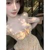 Pure Desire Wind Sweet Long Dress Spring and Summer Waist Thin Niche Design Sense Lace Splicing Floral Suspender Dress Women