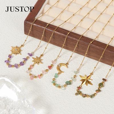 New Round Bead Necklace Natural Gravel Necklace INS Star Moon Jewelry Women