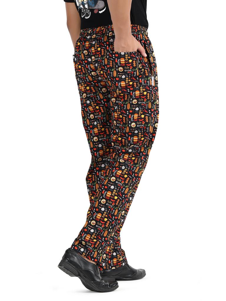 Burger Print Chef Pants 100% Cotton, Unisex BBQ Theme Kitchen Trousers, Grilling Cook Uniform, Funny Culinary Gift for Him Her, Baker Pants