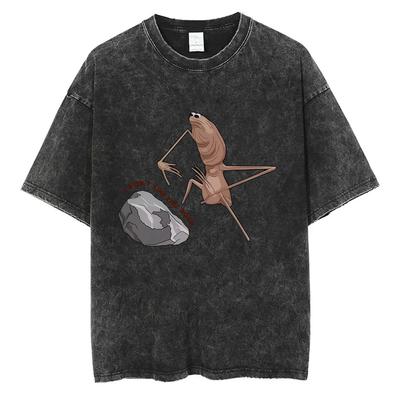 Washed Vintage Marcus The Worm Funny Meme T-shirt I Don't Like This Rock T-shirts Men Women's Casual Oversized Cotton T Shirts