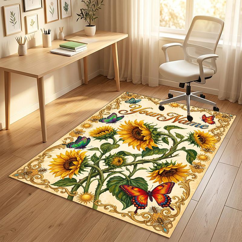 Butterfly Theme Crystal Velvet Rug Personalized Custom Name Text Soft Floor Mat Home Decor