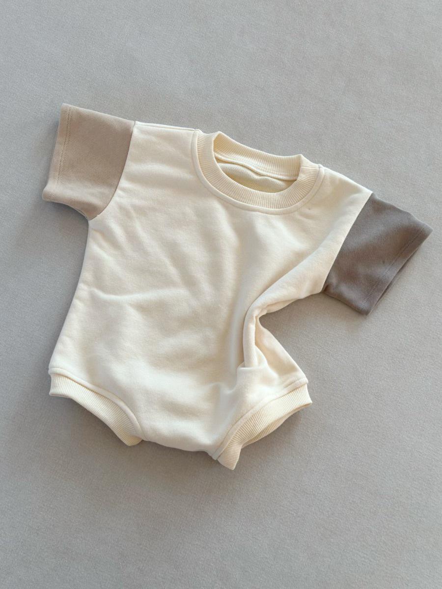 

Весенний комбинезон для малышей с коротким рукавом в европейском и американском стиле, с цветными блоками, для мальчиков и девочек, 2025 80 cm