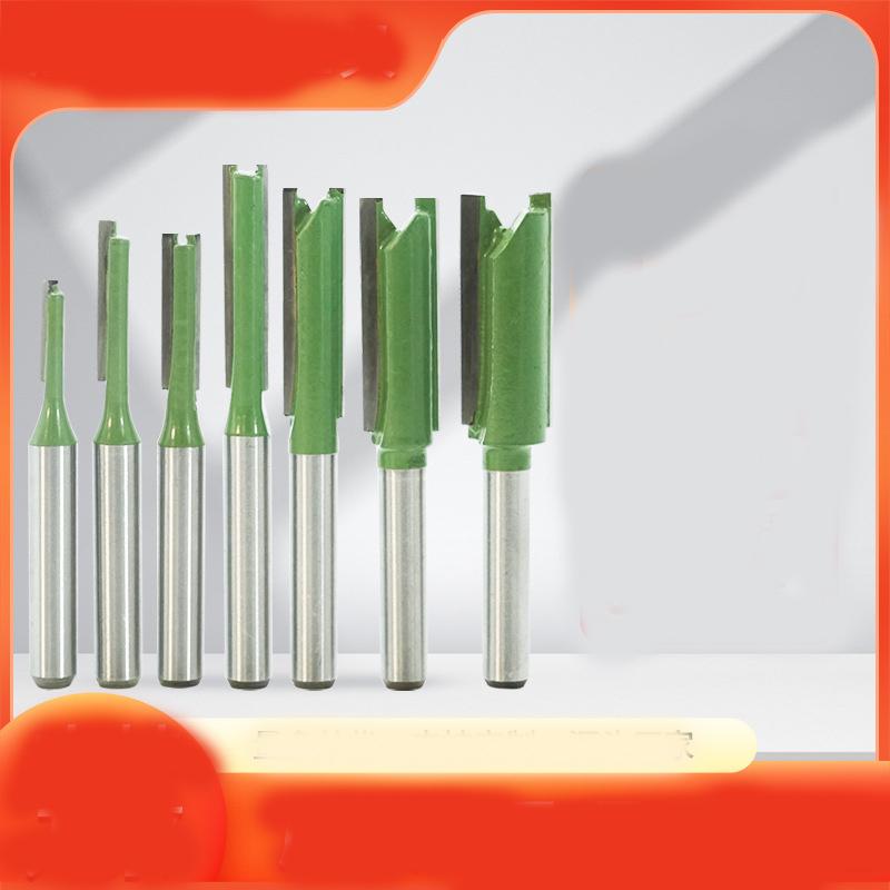 7-Piece Green Power Carbide Straight Router Bit Set - Dual-Function Slotting & Invisible Joint Cutters for Precision Woodworking