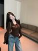 Women's High-Neck Slim-Fit T-Shirt: Spicy Style, Long-Sleeve, Waist-Cinching, Perfect for Autumn and Winter.