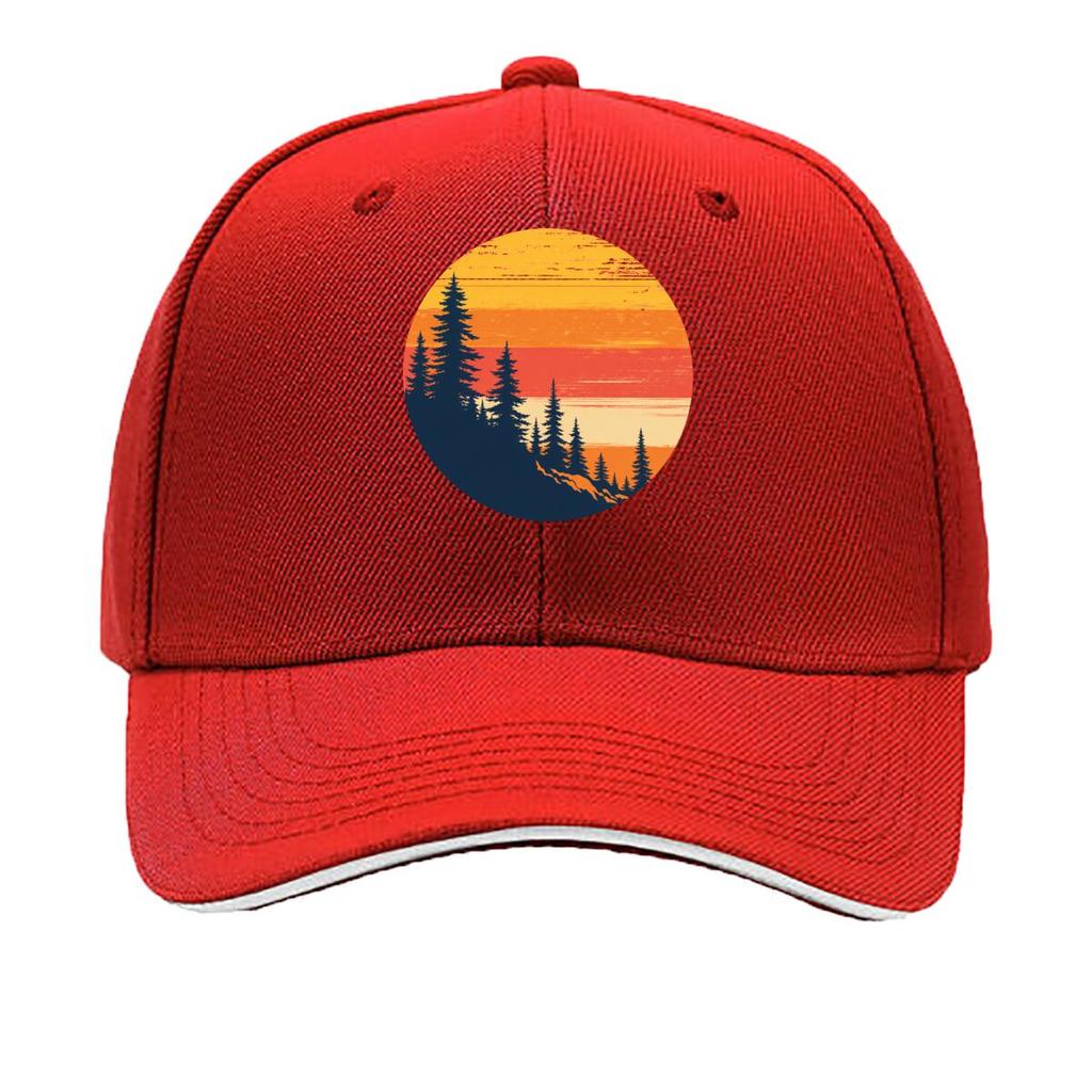 Retro Sunset Pine Forest Silhouette Sandwich Baseball Cap Sun Cap Outdoor Workouts Hat