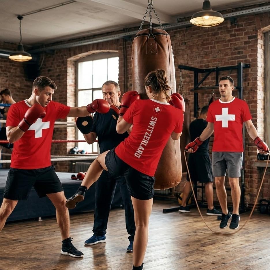 Swiss Switzerland MMA Boxing Muay Thai T-shirt National Flag Print 3D Training Unisex Men Women Quick Dry Fitness Gym Sport Workout Casual Streetwear