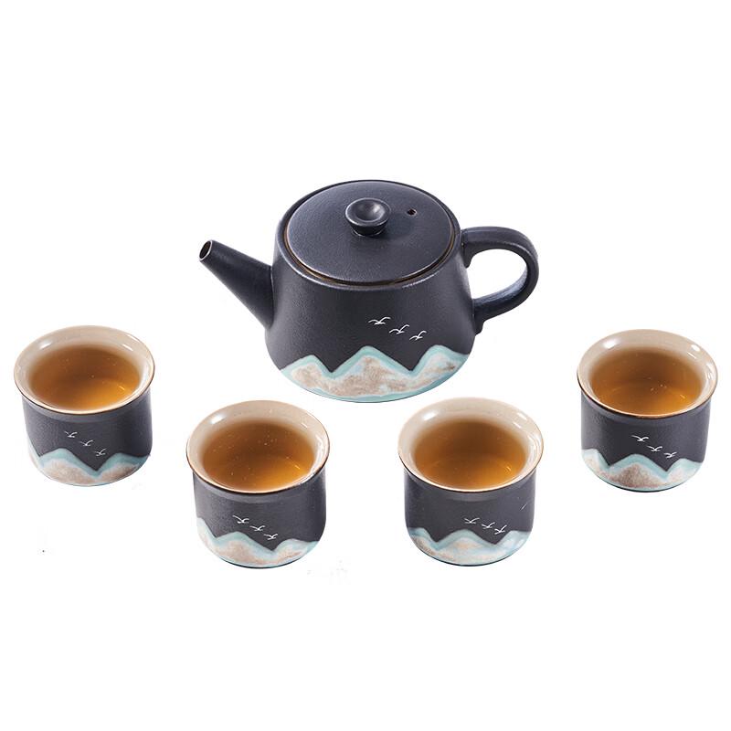Gold-Inlaid Jade Mountain Ceramic Tea Set