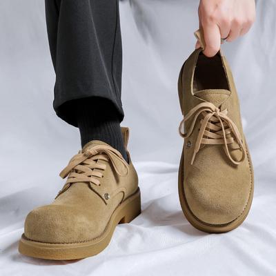 Shoes for Men 2024 Fashion Lace Up Leather Casual Shoes Spring and Autumn Round Toe Solid Platform Mid Heel Water Proof Loafers