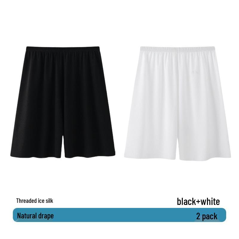 Men's Summer Ice Silk Pajama Pants, Plus Size, Lightweight, Loose-Fit, Five-Point Shorts