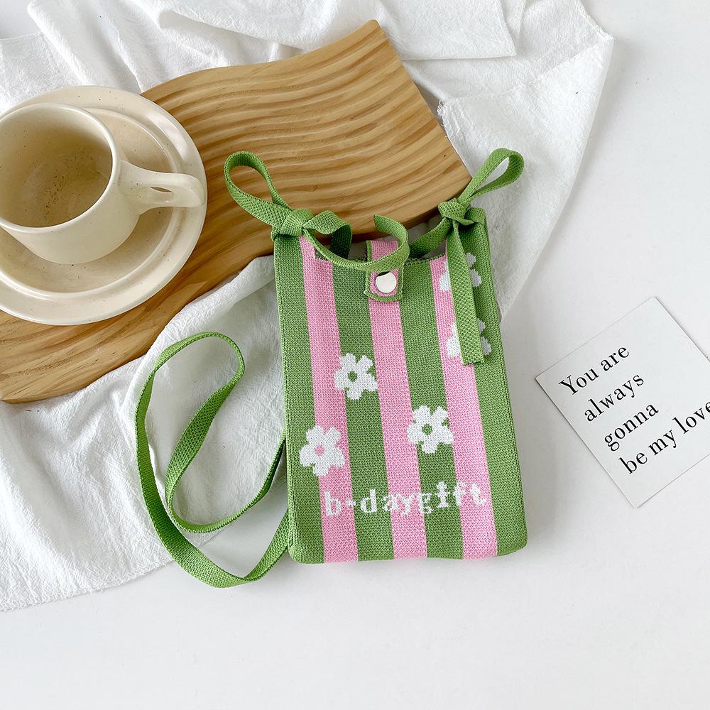 Cute And Sweet Knitted Mobile Phone Bag Shoulder Crossover Handheld Premium Mini Small Bag Mobile Phone Bag