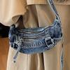 Τσάντα Crossbody από Τζιν, Απλή Τσάντα με Κέρατο, Ρετρό Πλυμένη Φθαρμένη Τσάντα