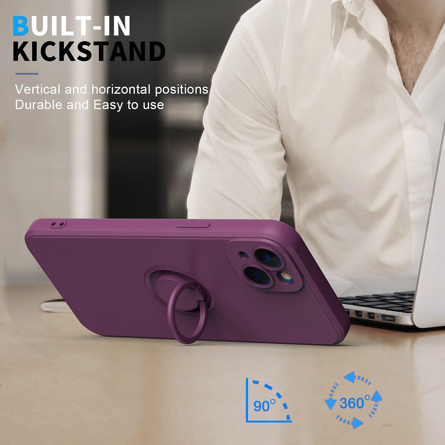 

For iPhone 14 6.1 inch Ring Kickstand Phone Case Drop-proof Protection Rubberized TPU Back Cover Black