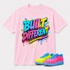 Built Different Graffiti Tee, Neon Streetwear Sneaker Shirt, Urban Basketball Fashion