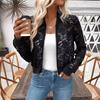 Elegant Women Jacquard Lace Sheer Zipper Short Jacket Outerwear