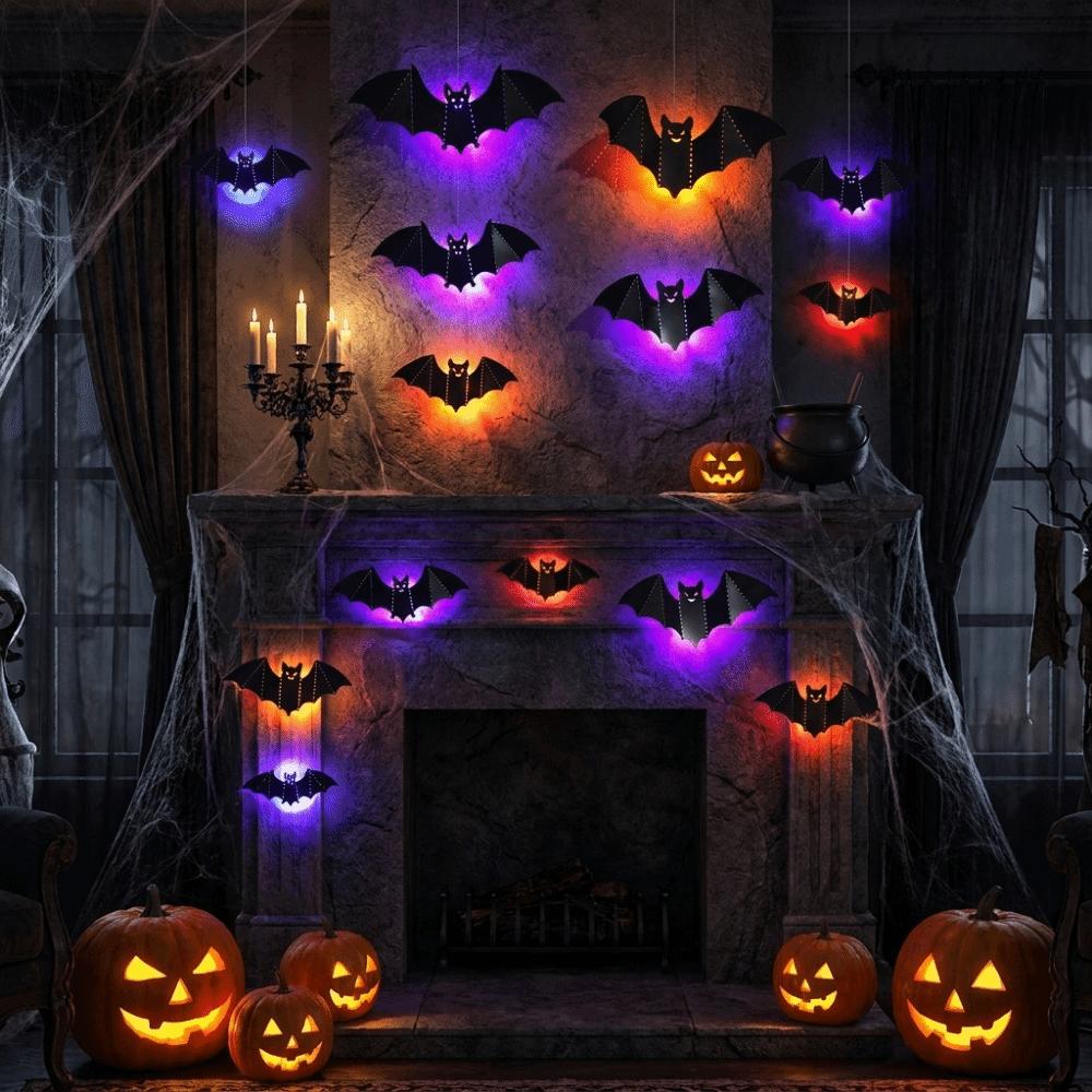 8Pcs PET Material LED Bat Light 3D Luminous Bats Halloween Wall Decal Indoor Decoration