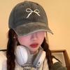 Bow Embroidered Baseball Cap for Women In Spring New Washing Old American Retro Wide Brimmed Face Cap Student