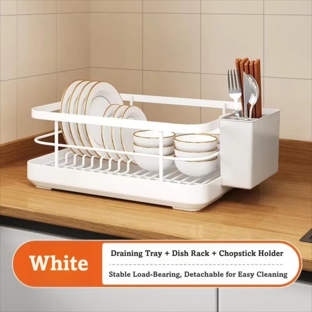 Multi-Functional Dish Drainer Rack with Utensil Holder Detachable Chopsticks Organizer Large Capacity Countertop Sink Shelf