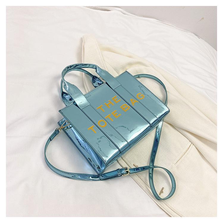 2023 Shiny Patent Leather Lettering Tote Bag for Women - Single Shoulder and Crossbody