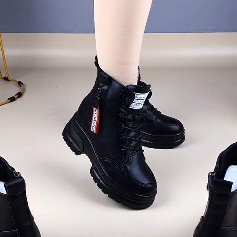 Martin boots women's platform soft leather 2025 new autumn and winter short boots women's versatile velvet thickened middle-aged mother shoes