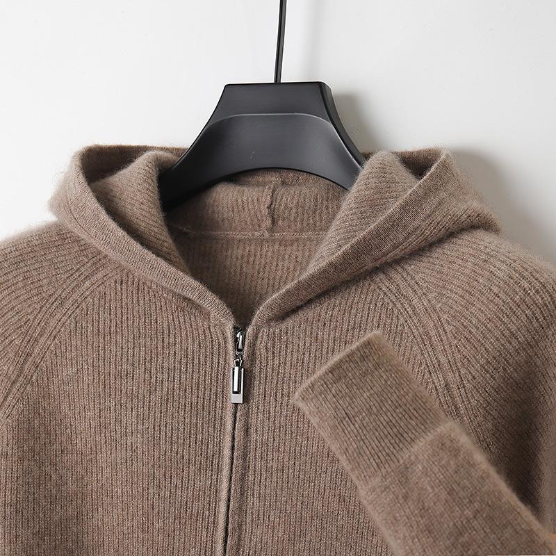 Men Autumn Winter Thickened Wool Sweater Hooded Zipper Cardigan Knit Jacket Long Sleeved Sportswear Warm Jacket
