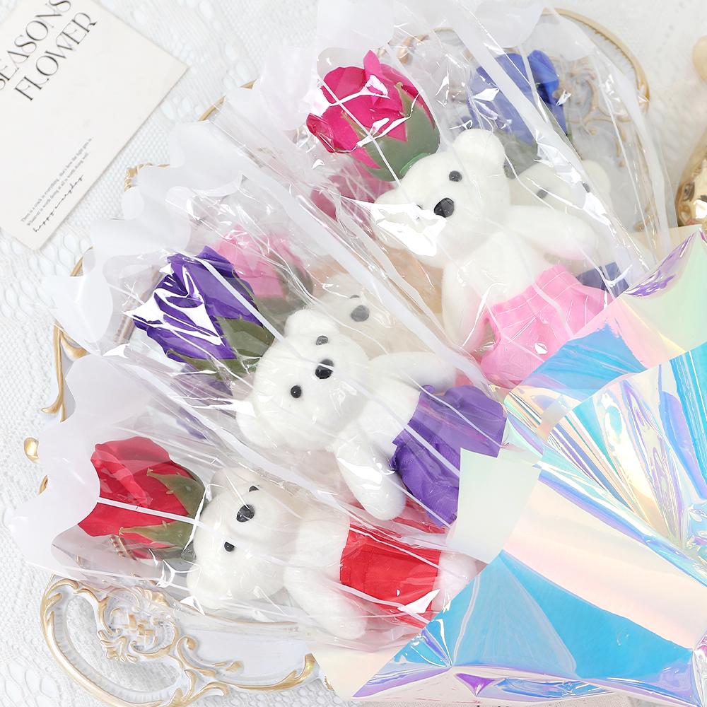 43cm Artificial Foam Bear Soap Rose Valentine's Day Gift Holding Bouquet Wedding Decoration Home Room Decor DIY Family Gathering