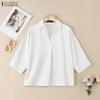 ZANZEA Women Summer V-Neck Casual 3/4 Sleeve Blouse