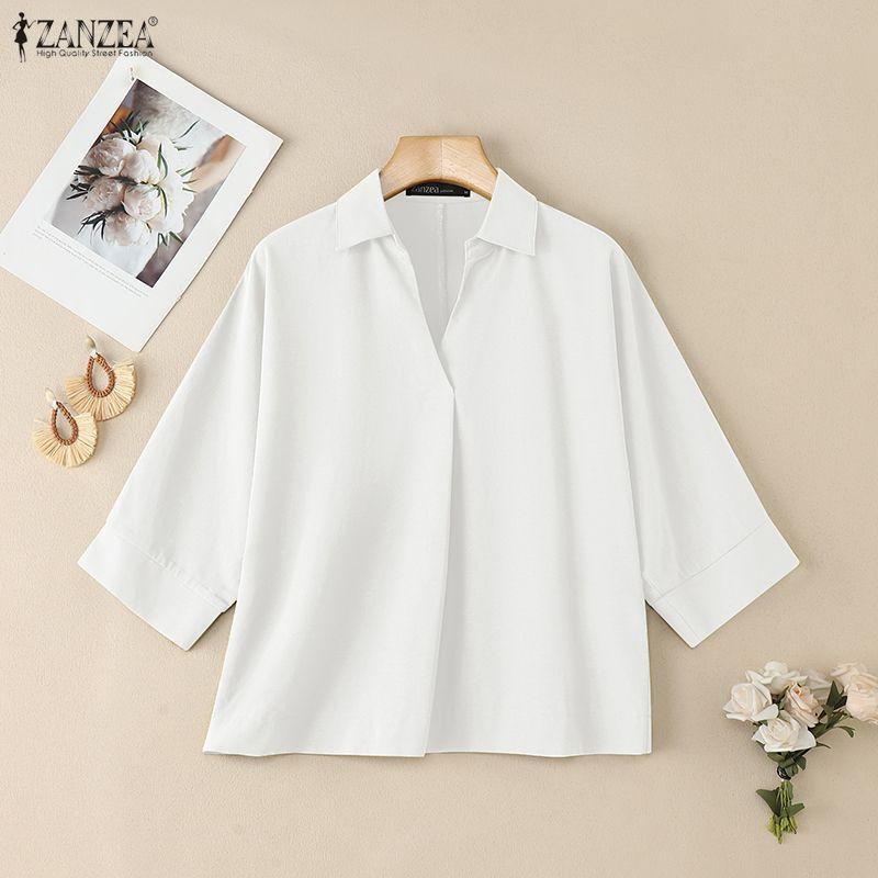 ZANZEA Women Summer V-Neck Casual 3/4 Sleeve Blouse