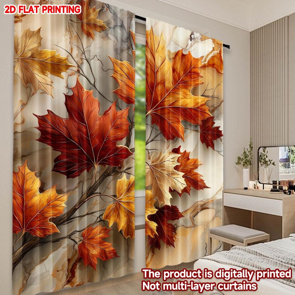 Set di 2 Tende Foglie d'Autunno Rosso Arancio Giallo Vivaci Motivo Foglie d'Autunno Caldo Accogliente Camera da Letto Soggiorno Decorazione Tenda Poliestere Perfetto Per Ottimo