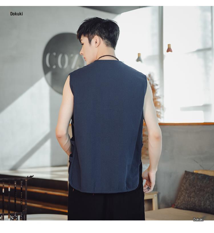 Men's Retro Linen-Cotton Sleeveless Waistcoat - Chinese Style Buttoned Vest