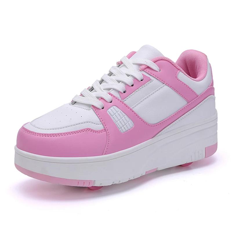 

Kids Roller Skate Shoes 3-12 Years for Girls Comfortable Safe Four Wheel Sneakers for Outdoor Sports Skating Play Multi-Purpose 29