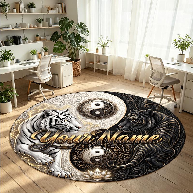 Wild Animals (77) Theme Round Crystal Velvet Rug Custom Name Text Personalized Floor Mat Home Decor Non Slip Crystal Carpet