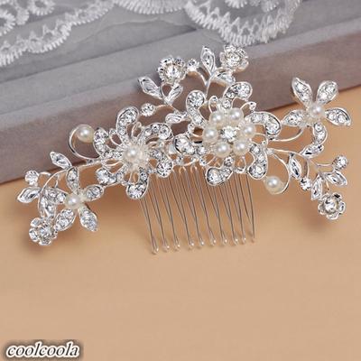 Silver Plated Stunning Sparkling Hair Comb Wedding Comb Bridal Flower