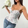 Sexy Floral Print Backless Tie-Up Bandeau Top Ruffles Slimming Spaghetti Strap Spring Summer Women's Y2K Fashion Tops