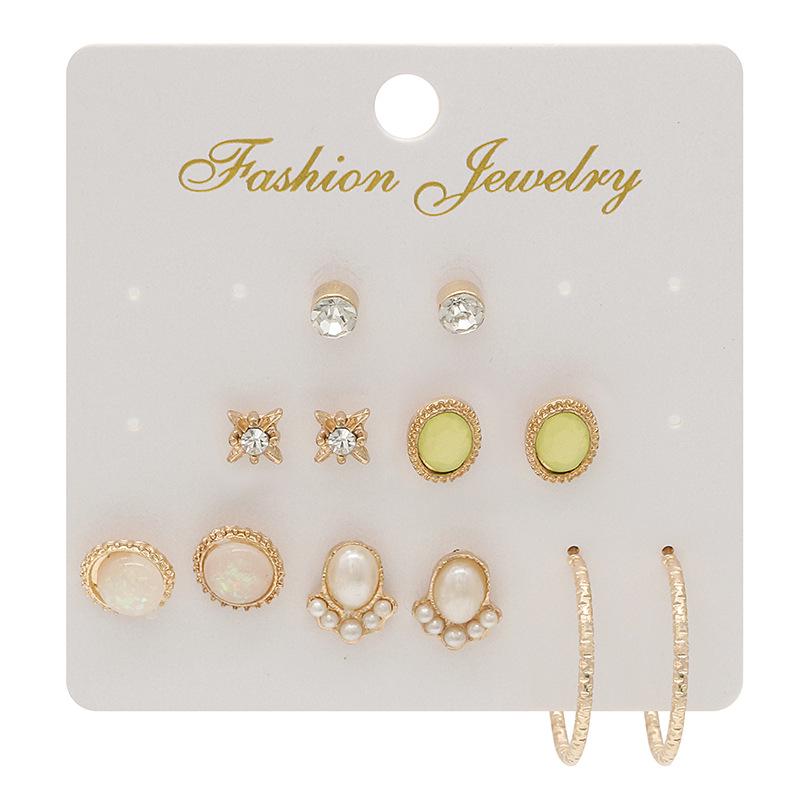 

Pearl Flower Cat s Eye Gemstone Rhinestone Circle Stud Earrings Set