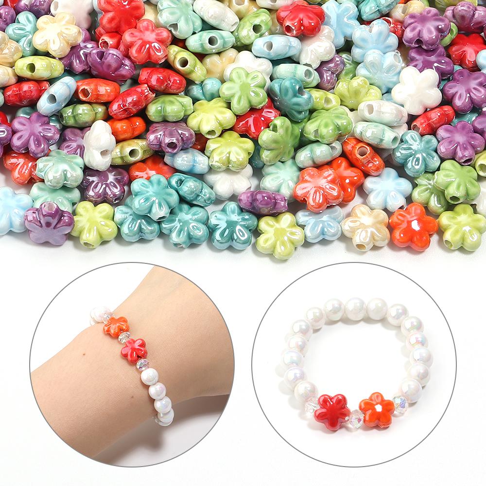 10pcs Colorful Cherry Blossoms Ceramic Beads Mini Flower Loose Spacer Beads For Jewelry Making DIY Bracelet Necklace Accessories