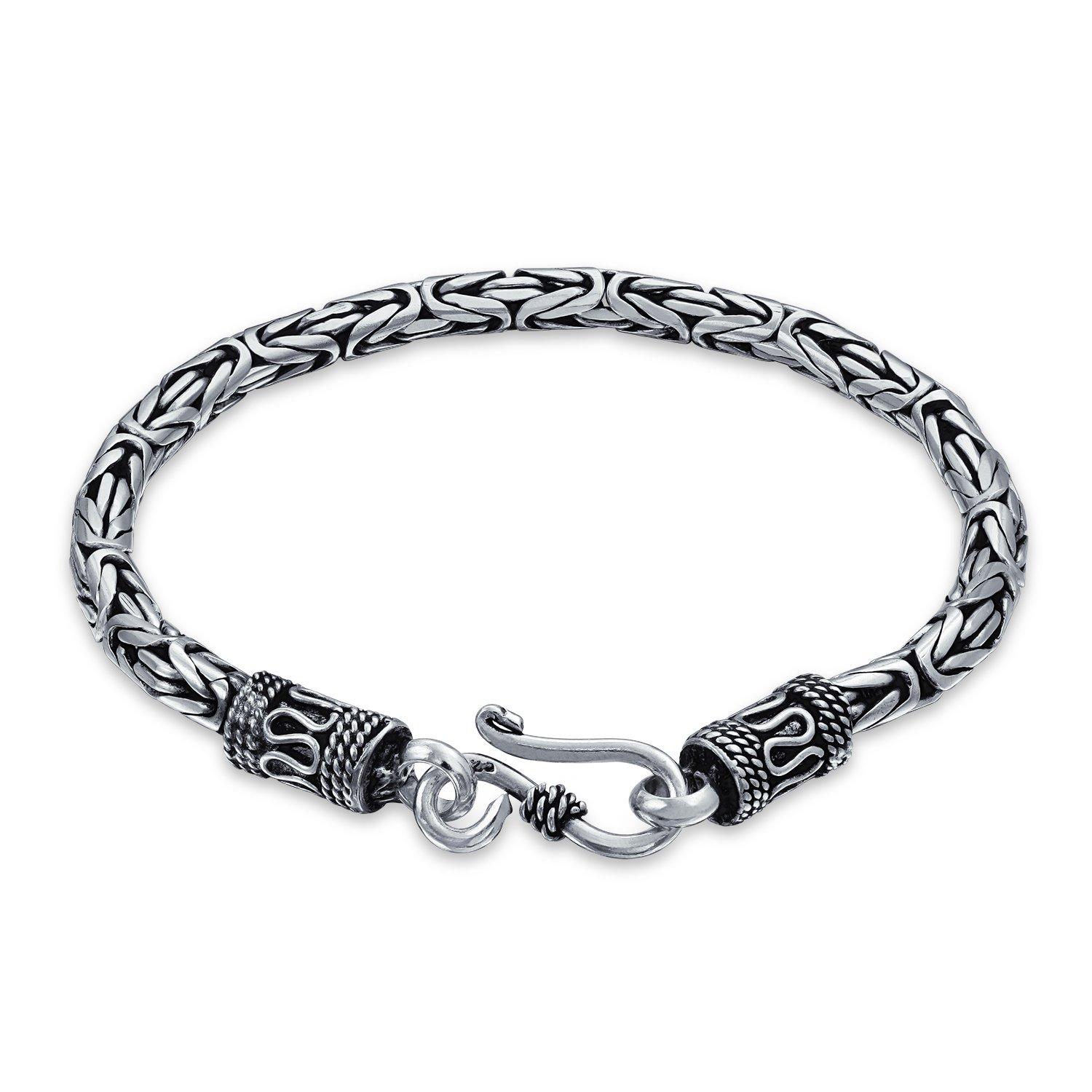 

Balinese Byzantine Chain Link Bracelet with Eyes and Hooks Antique 925 Sterling Silver Women Men Teens Handmade in Thailand 9 Inches срібний