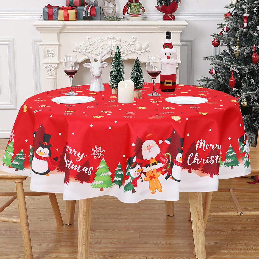 Christmas Snowman Elk Santa Claus Round Tablecloth Navidad Natal Noel Ornament Merry Christmas Decor For Home 2025 New Year 2025